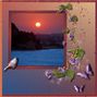 sunset over the lake stained glass